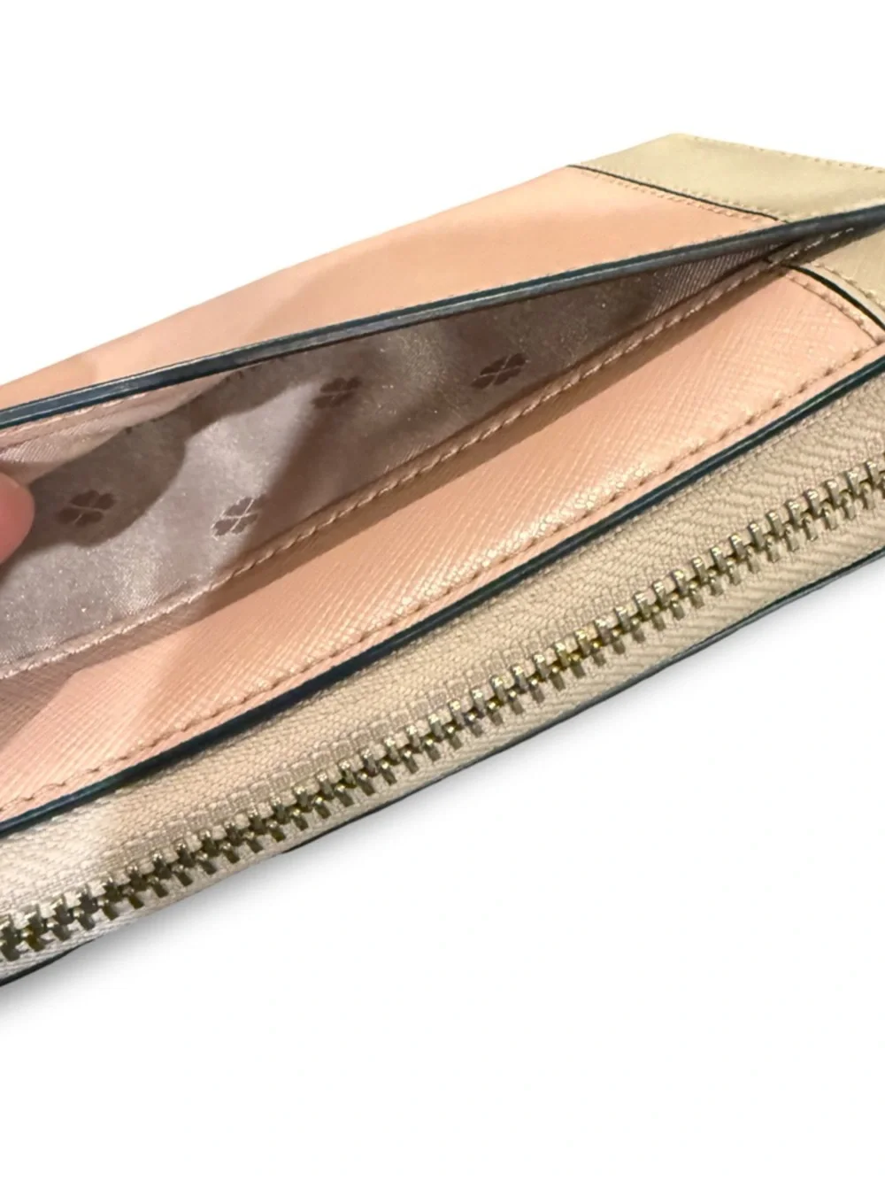 Kate Spade Spencer Zip Around Wallet Colorblock Saffiano Leather Blush Beige